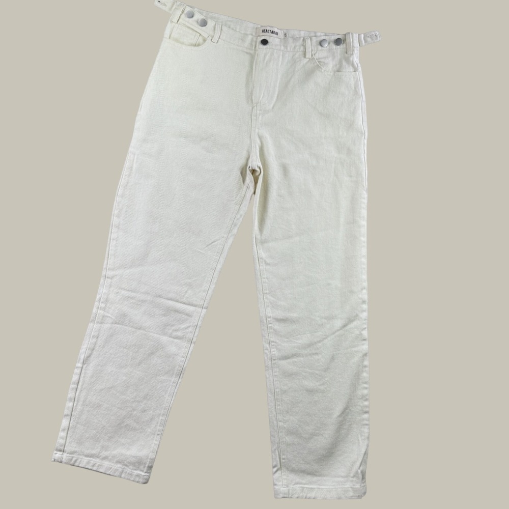 Realtakai Jeans Womens 2XL Ivory Baggy Straight High Rise Utility Streetwear
